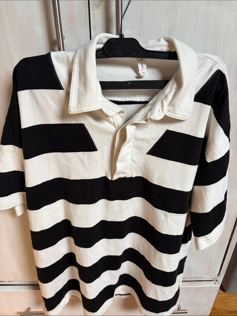 Daily practice Black & White Striped Rugby Polo Shirt